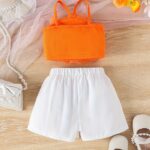 Little Girl's Sweet & Trendy 3D Rose Floral Camisole + Shorts 2-piece Set Party Summer Outdoor Activities - Image 4