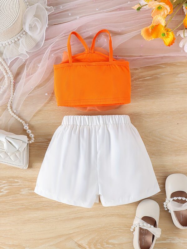 Little Girl's Sweet & Trendy 3D Rose Floral Camisole + Shorts 2-piece Set Party Summer Outdoor Activities - Image 4