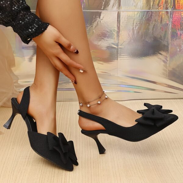 Women's Shoes Versatile Retro Solid Color Comfortable Pointed Bow Sand Beach Party High Heel Sandals byue158-2 - Image 5