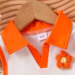 New Girls' Floral Orange And White Top with Denim Shorts Set, for Outdoor - Image 4