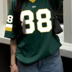 Women'S V-Neck Short-Sleeve T-Shirt with Letter And Number Print in a Color-Block Design