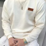 Men's Fashion Casual Sweatshirt - Soft Polyester, Crew Neck, Long Sleeve, Gradient Color with Chevron Patch | Machine Washable, Ideal for Spring & Autumn - Image 10