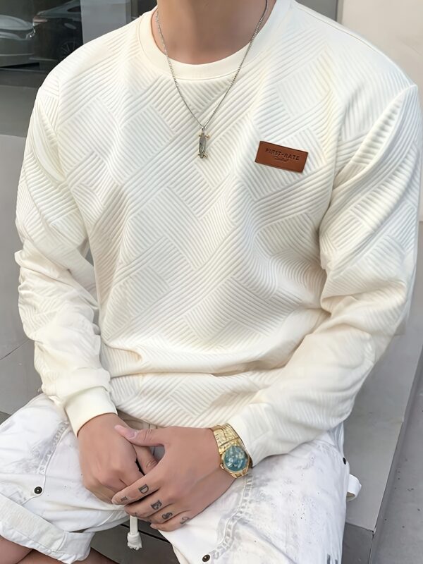 Men's Fashion Casual Sweatshirt - Soft Polyester, Crew Neck, Long Sleeve, Gradient Color with Chevron Patch | Machine Washable, Ideal for Spring & Autumn - Image 10