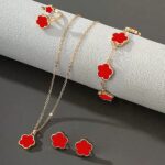 5pcs Jewelry Set Lucky Clover Bracelet, Necklace, Earrings, Necklace and Ring Jewelry Set Suitable for daily wear as a gift for friends - Image 12