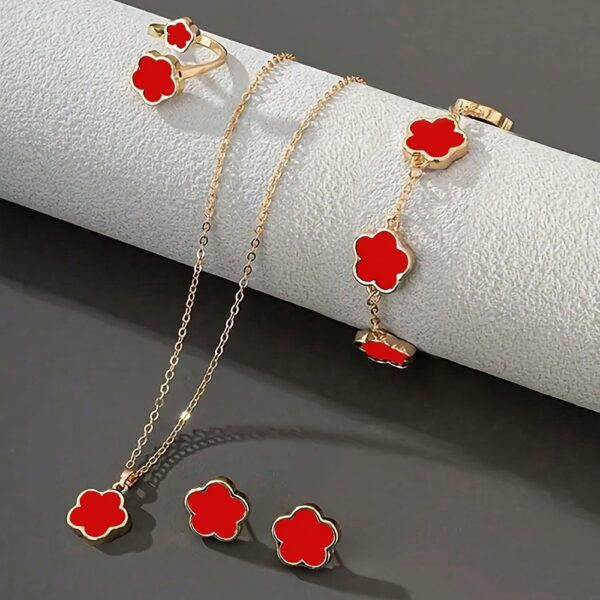 5pcs Jewelry Set Lucky Clover Bracelet, Necklace, Earrings, Necklace and Ring Jewelry Set Suitable for daily wear as a gift for friends - Image 12