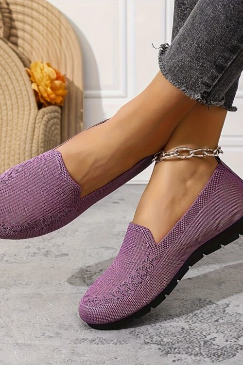 Women’S Purple Knit Loafers – Slip-On, Lightweight, Non-Slip Flat Walking Shoes, Casual All-Season Low Top Fabric Sneakers, PVC Sole and Fabric Insole, Comfortable and Breathable, Allseason Loafers | Casual Loafers | Comfortable Footwear, Loafer Sneakers