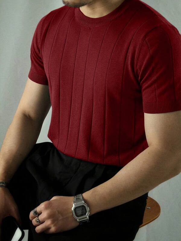 2024 New Men's Short Sleeve Knit Sweater - Breathable Stretch Fabric, Solid Red Round Neck Casual Pullover for Summer Outdoor & Daily Wear, Leisure Clothing, Mature Style Top, Comfortable Fit - Image 7