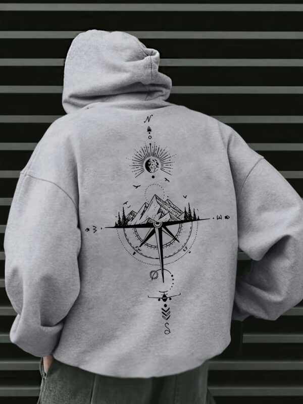 Men'S Autumn Winter Galaxy Print Hooded Sweatshirt, French Terry Fleece, 100% Polyester, Non-Stretch Knit Fabric, Loose Fit with Pocket Detail, Casual Sports Style Hooded Pullover - Image 3