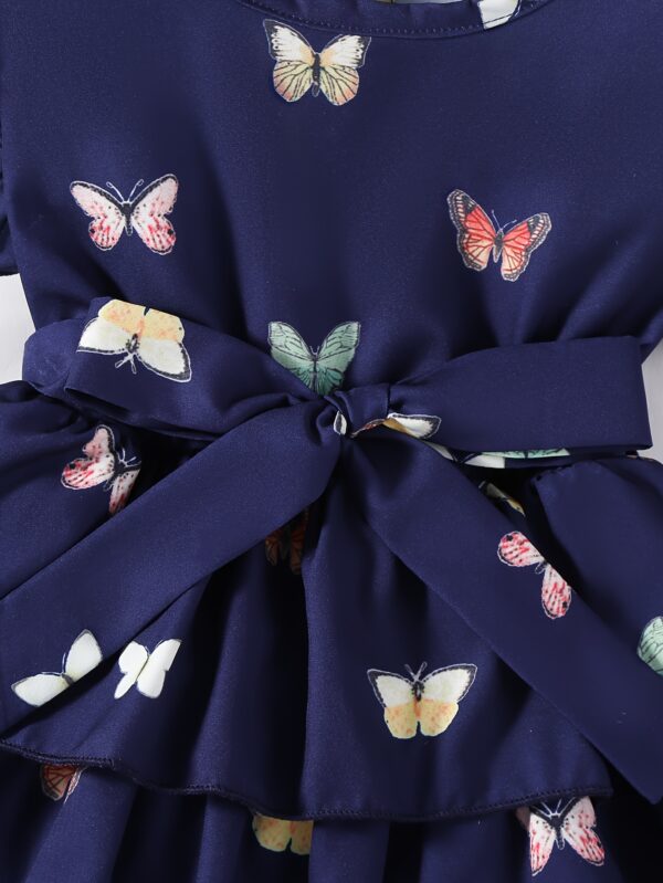 Waddling Girl Elegant Butterfly Pattern Print Tiered Skirt with Three-Layer Hem Suitable for Summer - Image 4