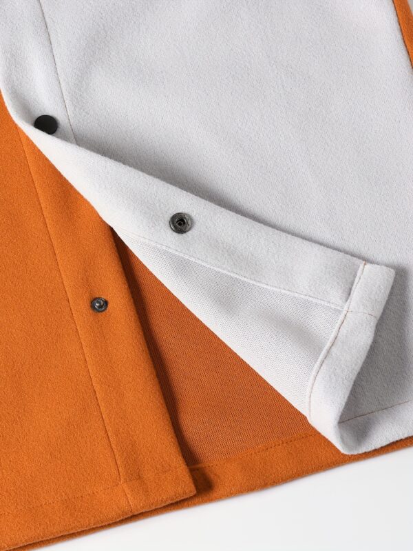 Men's Color Block Corduroy Jacket - Casual Winter Coat with Pockets, Button-Up Front, Orange & White Design, Snap Closure, Polyester Material - Image 9