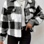 Plaid Button Front Teddy Coat, Casual Flap Pocket Long Sleeve Coat For Fall & Winter, Women's Clothing - Image 4