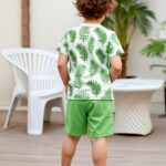 2pcs set of boys' clothing, summer short-sleeved round-neck T-shirt with leaf print and boy's fashionable shorts for summer outings, Perfect for Outdoor - Image 8