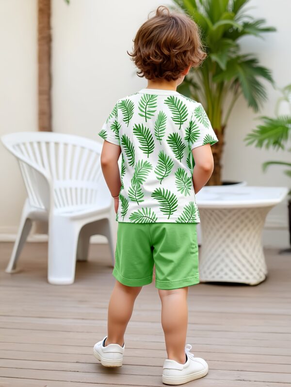 2pcs set of boys' clothing, summer short-sleeved round-neck T-shirt with leaf print and boy's fashionable shorts for summer outings, Perfect for Outdoor - Image 8