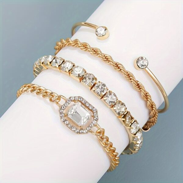 4pcs Women's Personality Exaggerated Punk Style Twist Chain Bracelet Set with Rhinestones - Image 3
