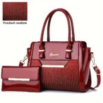 Set Women's Handbags, Elegant Vintage PU Leather Tote With Lizard & Octopus Embossing, Large Capacity Shoulder Bag For Daily & Office Use - Image 8