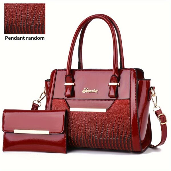 Set Women's Handbags, Elegant Vintage PU Leather Tote With Lizard & Octopus Embossing, Large Capacity Shoulder Bag For Daily & Office Use - Image 8