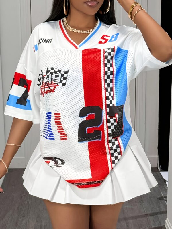 Women's Y2K Mesh Panel Athletic Style Short Sleeve Top - Casual Sporty Tee with "90 BIRTHDAY" Lettering & Eagle Design, Breathable White Base, Perfect for Spring/Summer, Summer Fashion | Vibrant Color Contrast - Image 8