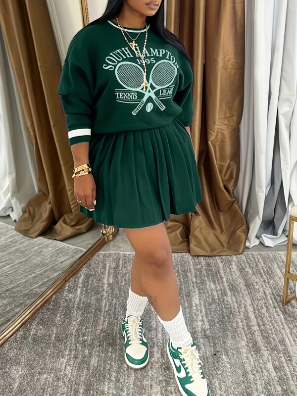 Printed Sweatshirt and Pleated Skirt Two-Piece Set - Image 5