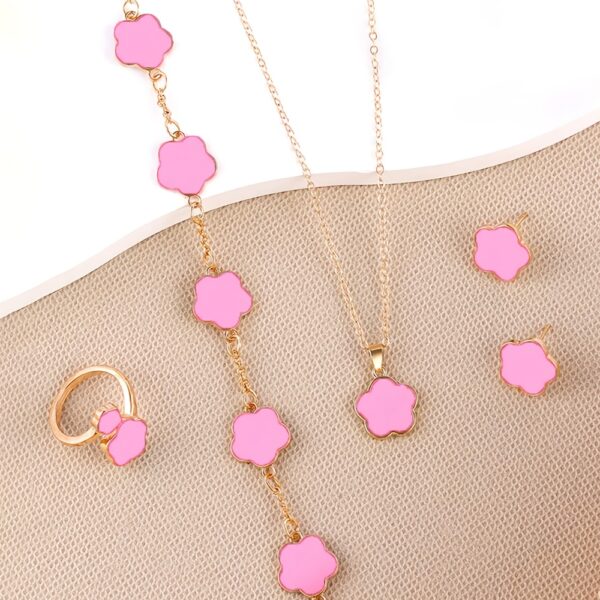 5pcs Jewelry Set Lucky Clover Bracelet, Necklace, Earrings, Necklace and Ring Jewelry Set Suitable for daily wear as a gift for friends - Image 7