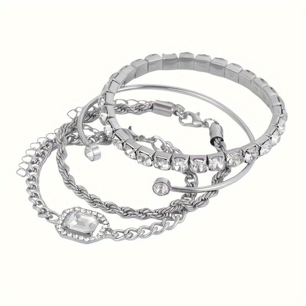 4pcs Women's Personality Exaggerated Punk Style Twist Chain Bracelet Set with Rhinestones - Image 4