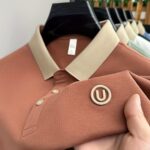 Men's Stylish Embroidered Shirt - Casual Short Sleeve, Button-Up Collar, White with Gray Collar & Cuff Accents, Soft Polyester Fabric, Perfect for Golf or Casual Attire, Golf Shirt | Embroidered Collar Detail | Smooth Texture - Image 5