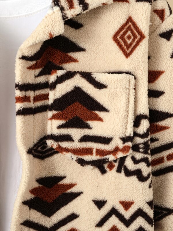 Men'S Aztec Pattern Flannel Jacket, Regular Fit, Long Sleeve, Casual Pullover with Pockets, Polyester Knit Fabric, Non, Spring/Autumn Collection - Image 7