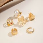 6pcs set of fashionable and flower-set Rhinestone rings, metal geometric irregular opening ring sets suitable for parties and gifts for friends - Image 3