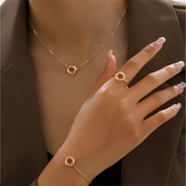 1pc Elegant Twisted Flower Ring, 1pc Necklace & 1 pcBracelet for Women - Classic Jewelry Gift - Image 3