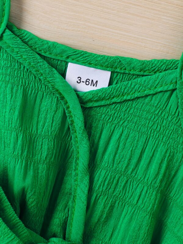 Charming Green Jacquard Fabric Dress for Toddler Girls - Sleeveless Summer Princess Gown with Ruffled Hem and Bow Detail, Machine Washable, Toddler Princess Dress - Image 7