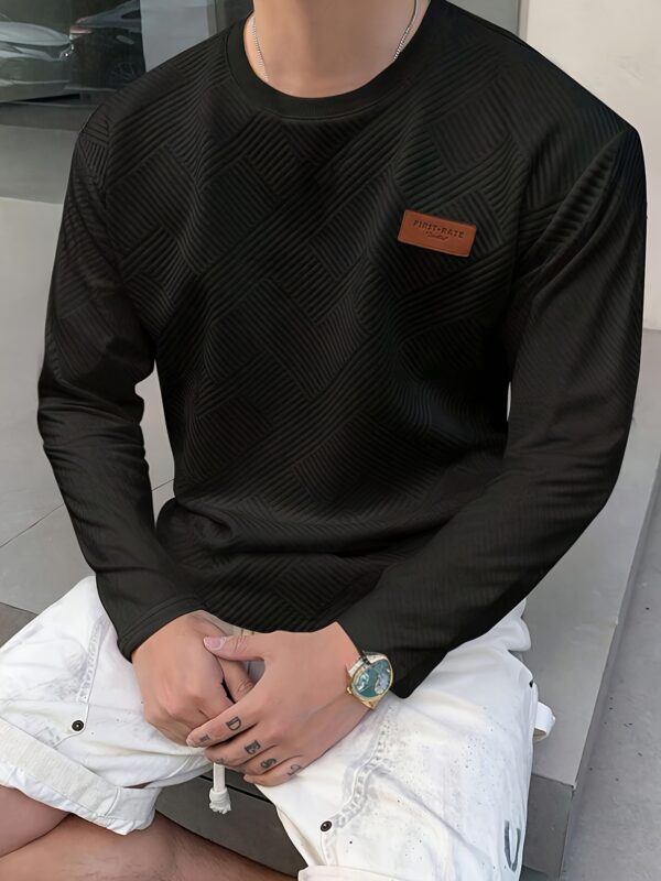 Men's Fashion Casual Sweatshirt - Soft Polyester, Crew Neck, Long Sleeve, Gradient Color with Chevron Patch | Machine Washable, Ideal for Spring & Autumn - Image 3