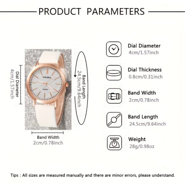 5pcs/1pc New Fashionable and Elegant Women'S Round Quartz Watch + Fashionable Accessory Set for Valentine'S Day, Easter, Ramadan, Birthday, Christmas, Gift for Friends and Family, Eid Al-Adha - Image 5