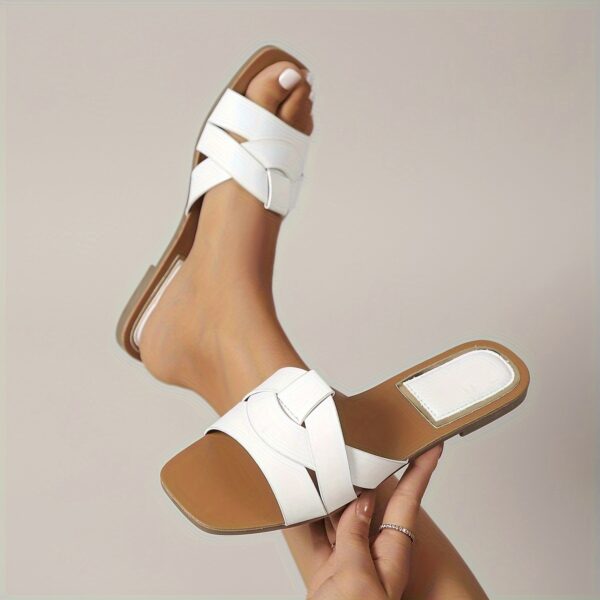 2025 Summer New Arrival Women's Shoes Casual Outdoor Lightweight Sandals Fashionable Open-Toe Slip-Ons Minimalist Resort Beach Slippers Comfortable Flat Slide Sandals Ladies' & Girls' Footwear Golden nude white black - Image 4