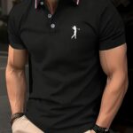 Men's Short Sleeve Shirt - White with Red Golf Print, Striped Collar & Cuffs, Breathable Summer Golf & Casual Wear, Machine Washable Regular Fit, Durable Fabric - Image 9