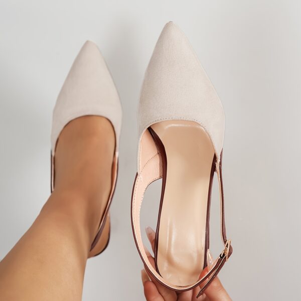 Elegant Beige Stiletto Heels for Women - Pointed Toe, Ankle Strap, Comfortable Fabric Cover, Versatile for Office, Parties, Weddings, and Gifts, Wedding Accessories | Ankle Strap Sandals | Rubber Sole Heels - Image 5