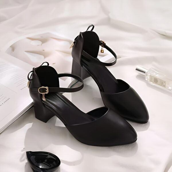 Women'S Elegant French-Inspired Mid-Heel Sandals with Ankle Strap & Bow Detail - Chic Pointed Toe Block Heel Pumps for Spring/Summer, Versatile & Fashionable Hollow Cutouts, Strappy Sandals - Image 5