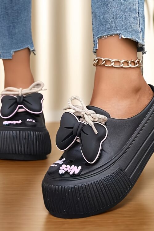 Perfect for Easter Gifts, Essential for Parties, 2025 Summer New Arrival, Japanese and Korean Style Slip-On Non-Slip Women’s Sandals with Bow Detailing, Thick Sole Elasticity, Lightweight Breathable, Suitable for Home, Outdoor, Office, and Gatherings
