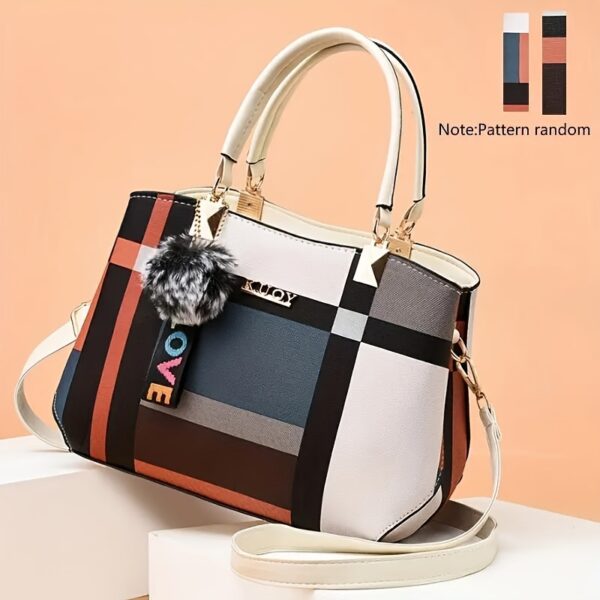 Plaid Decorated Women's Fashion Small Handbag with Ball Decoration Multi-Layer Mini Crossbody Bag Suitable for Date Party Student White Collar - Image 11