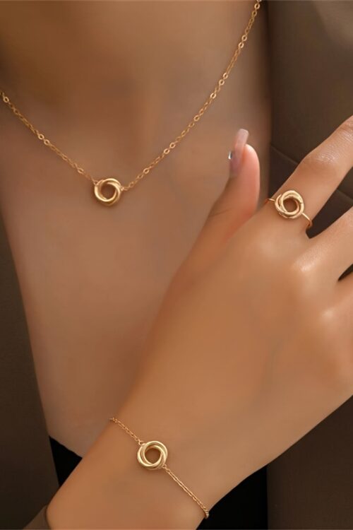 1pc Elegant Twisted Flower Ring, 1pc Necklace & 1 pcBracelet for Women – Classic Jewelry Gift