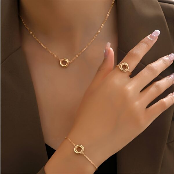 1pc Elegant Twisted Flower Ring, 1pc Necklace & 1 pcBracelet for Women - Classic Jewelry Gift