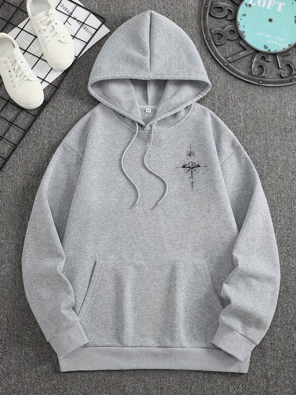 Men'S Autumn Winter Galaxy Print Hooded Sweatshirt, French Terry Fleece, 100% Polyester, Non-Stretch Knit Fabric, Loose Fit with Pocket Detail, Casual Sports Style Hooded Pullover - Image 7