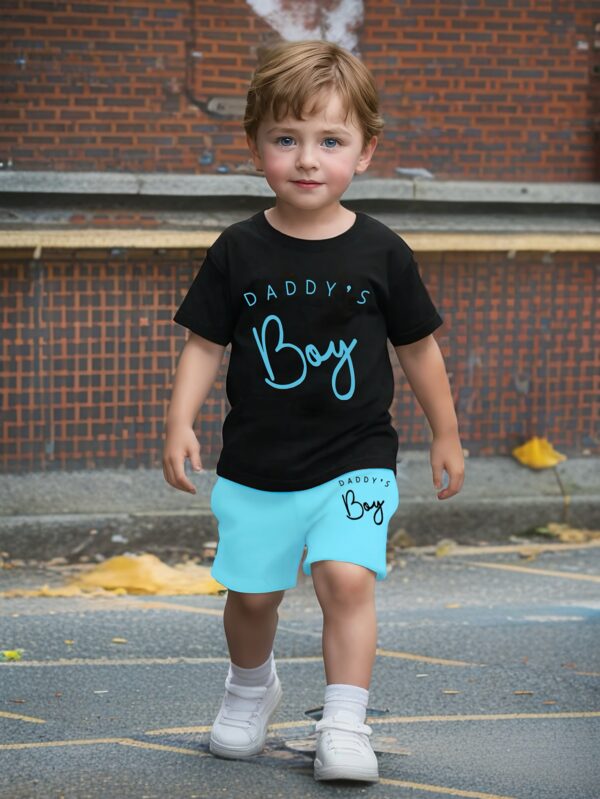 2pcs Summer Outdoors Boys' Casual Letter Print T-Shirt and Shorts Set, Daddy'S Boy, Soft Knit Polyester with Slight Stretch, Short Sleeve, Crew Neck, for Boys, for Outdoor - Image 2