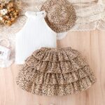 Girls' 3pcs Vintage Leopard Print Outfit Set - Sleeveless Cotton Blend Bandeau Top, Tiered Skirt, and Matching Hat - Casual Summer Wear for Kids with Frill Details - Image 7