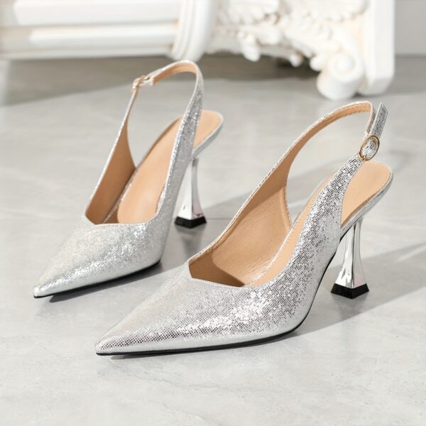 Elegant Pointed-Toe High Heel Sandals with Sparkling Metallic Finish - Glamorous Stiletto Design, Buckle Closure, Perfect for Weddings, Parties, and Formal Events, Formal Event Shoes | Sparkling Metallic Finish | TPU Sole - Image 12