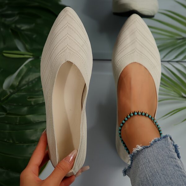 Women's Pointed Toe Flat Shoes, Solid Color Knitted Slip On Shoes, Casual Breathable Ballet Flats - Image 13