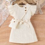 3pcs Set for Little Girls: Outdoor Sports Flying Sleeve Dress + Bag - Image 2