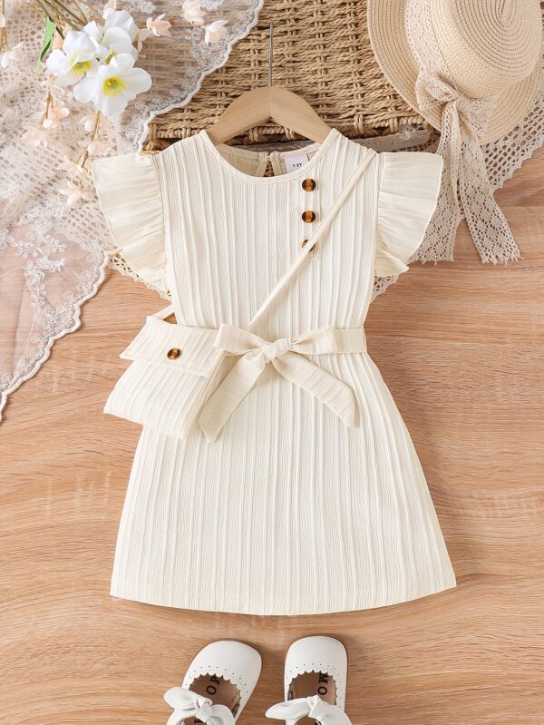 3pcs Set for Little Girls: Outdoor Sports Flying Sleeve Dress + Bag - Image 2
