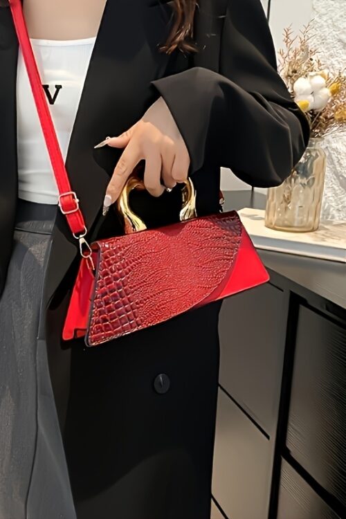 1pc 6 Colors to Choose from – Elegant Crocodile Imitation Clutch – Fashionable And Versatile Shoulder Crossbody Bag – with Detachable Shoulder Strap – Waterproof Evening Bag with Golden Swan-Shaped Handles, Adding Elegance And Sophistication, Suitable for Matching Simple And Capable Clothing, And for Attending Weddings, Parties And Banquets – Choose from Black/White/Blue/Grey And Other Colors.