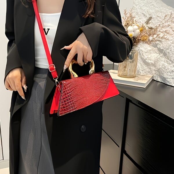 1pc 6 Colors to Choose from - Elegant Crocodile Imitation Clutch - Fashionable And Versatile Shoulder Crossbody Bag - with Detachable Shoulder Strap - Waterproof Evening Bag with Golden Swan-Shaped Handles, Adding Elegance And Sophistication, Suitable for Matching Simple And Capable Clothing, And for Attending Weddings, Parties And Banquets - Choose from Black/White/Blue/Grey And Other Colors.