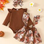 2pcs Cute Little Girl Flower Print Long Sleeve Flying Sleeve Ha Ha Shirt 0 Months-24 Months Baby Dark Buckle Collar Triangle Climbing Suit Spring and Autumn Clothes + Fashion Baby Carrier Skirt Long Does Not Include Shoulder Strap and Bow Headband, Perfect for Outdoor