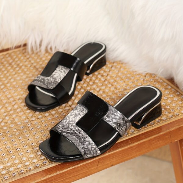 Chic Women's Snakeskin Pattern Sandals - Retro-Inspired, Comfortable Low Chunky Heel, Open Toe Slip-On Design with Faux Cover Straps, Perfect for Casual Summer Wear, Strappy Sandals - Image 4